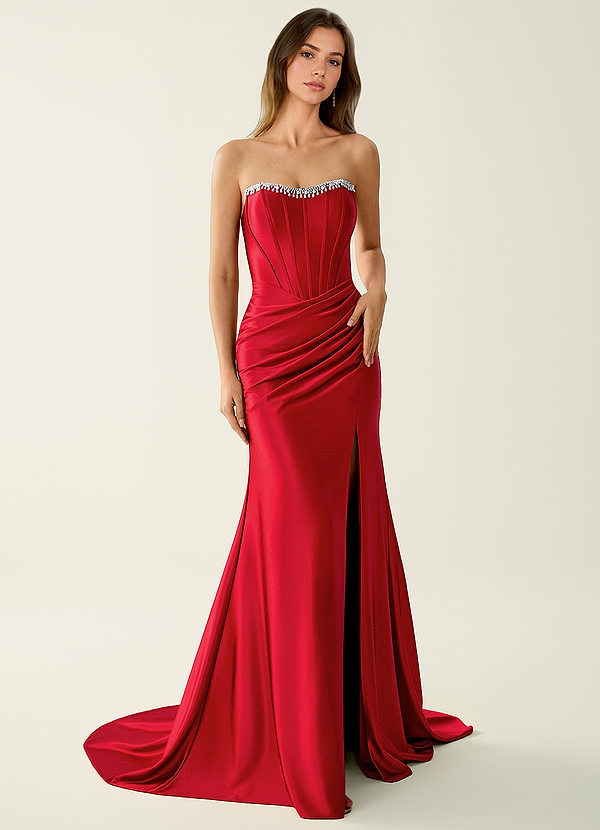 Simago Red Beading Corset Prom Dress image1