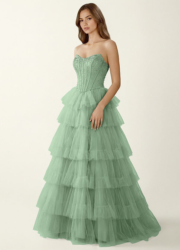 Nerida Matcha Vestido de fiesta de dos piezas con corsé y detalles de pedrería, corte en A. image1