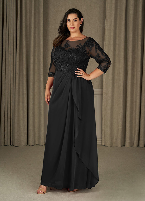 Azazie Calanthe Mother of the Brides Dresses Black A-Line Scoop Chiffon Dress image1