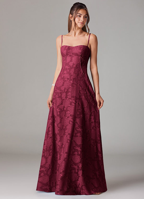 Azazie Valentine Robes de demoiselle d'honneur Robe Trapèze en Blumen-Burnout Décolleté en cœur Bourgogne image1