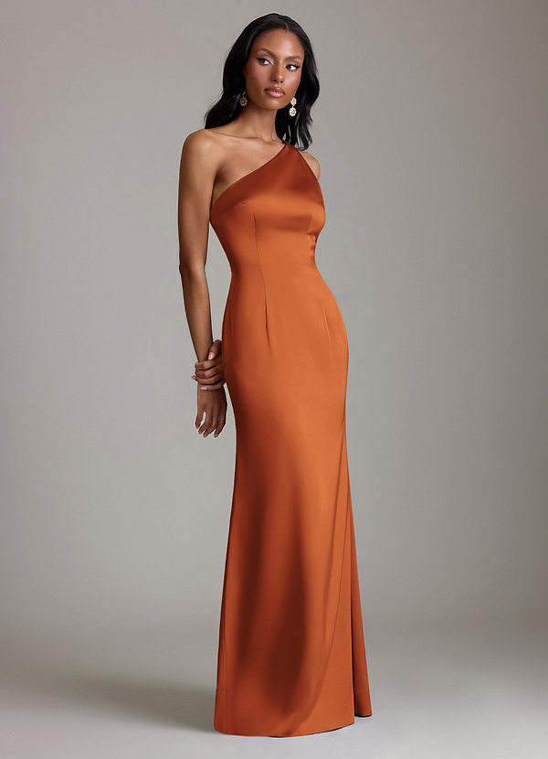 Azazie Voni Brudepigekjoler Havfrue En skulder Stræk satin Gulv-længde Kjole image1