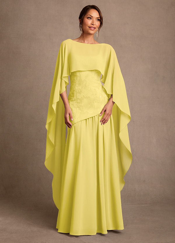 Azazie Flossie Robe Mère de la Mariée & du Marié Robe Trapèze en Mousseline de soie Plissée Canari image1