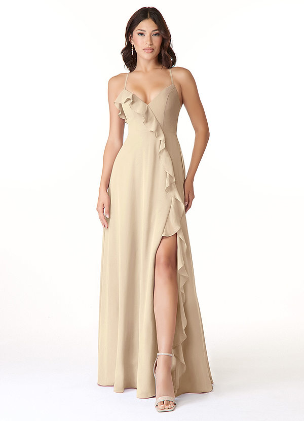 Azazie Tarni Bridesmaid Dresses Champagne A-Line Chiffon Dress image1