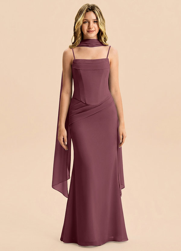 Azazie Sorrel Junior Meerjungfrau-Linie Plissee Chiffon Kleid Sangria image1