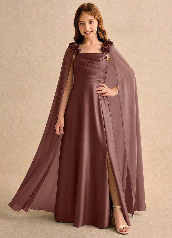 Azazie Rosita Girls Formal Vestidos de arras Vestido Expresado de Satén Elástico de Línea A con Plisado image1