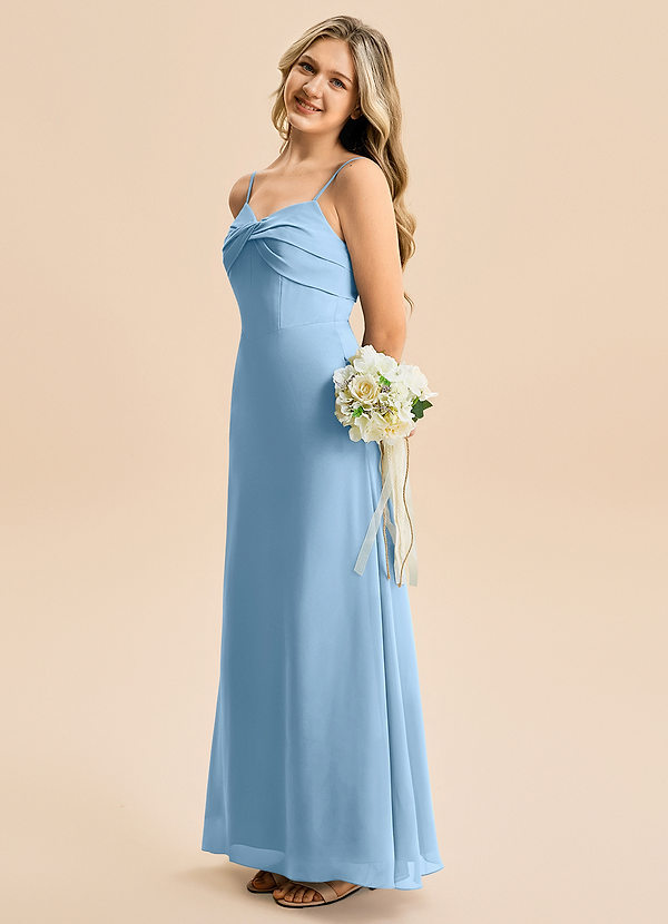 Azazie Jordyn Junior Vestido de Azul Acero de Gasa de Corte en A con Escote de Corazón image1