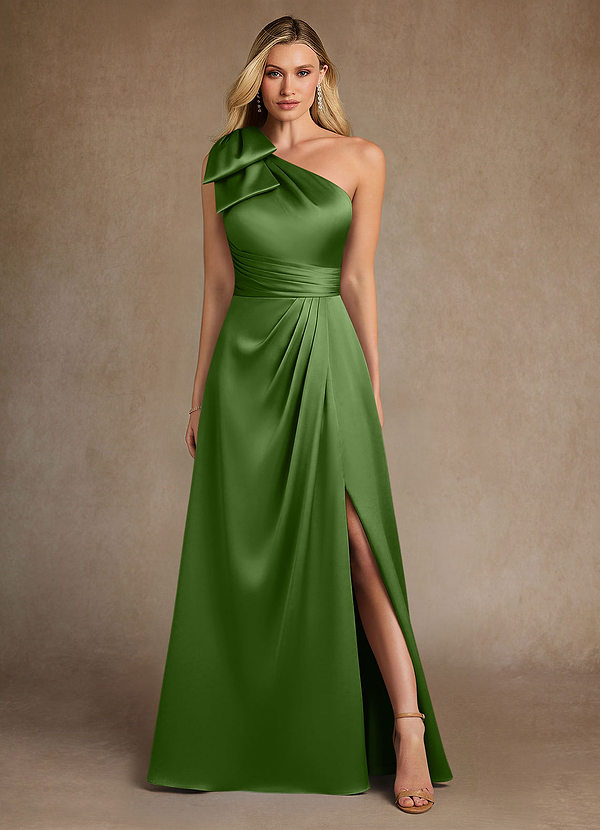Azazie Easton Mother of the Brides Dresses Basil A-Line One Shoulder Stretch Satin Dress image1