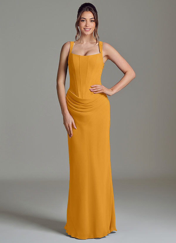 Azazie Niamh Bridesmaid Dresses Butterscotch Mermaid Corset Chiffon Dress image1