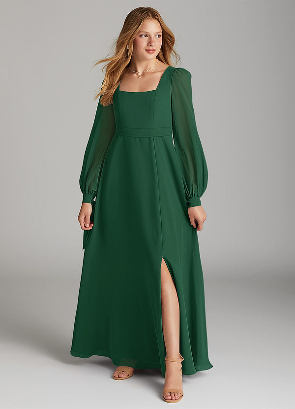 Azazie Leonia Vestido de Verde Oscuro de Gasa/ Chiffon de Acampanado con Con bolsillos image1