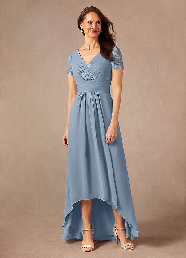 Azazie Polly Mother of the Brides Dresses Dusty Blue A-Line Lace Chiffon Dress image1