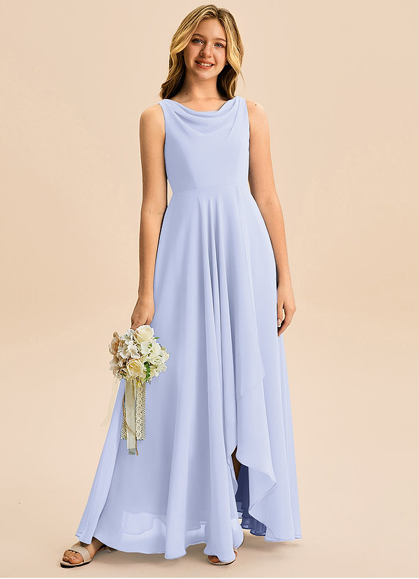 Azazie Mannie Junior Linia A Pofałdowany Szyfon Asymetryczny Młodsza druhna Sukienka image1