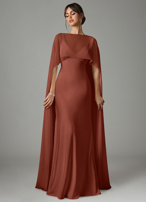 Azazie Stefania Bridesmaid Dresses Vestido Castanho Aloirado de Cetim elástico de Linha A image1