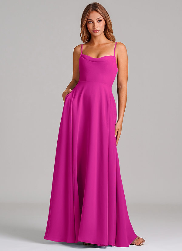 Azazie Elle Bridesmaid Dresses Fuchsia A-Line Pleated Chiffon Dress image1