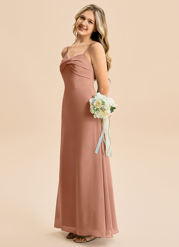 Azazie Jordyn Junior Vestido de Bronceador de Gasa de Corte en A con Escote de Corazón image1