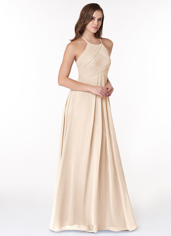 Azazie Ginger Bridesmaid Dresses A-Line Halter Pleated Chiffon Floor-Length Dress image1