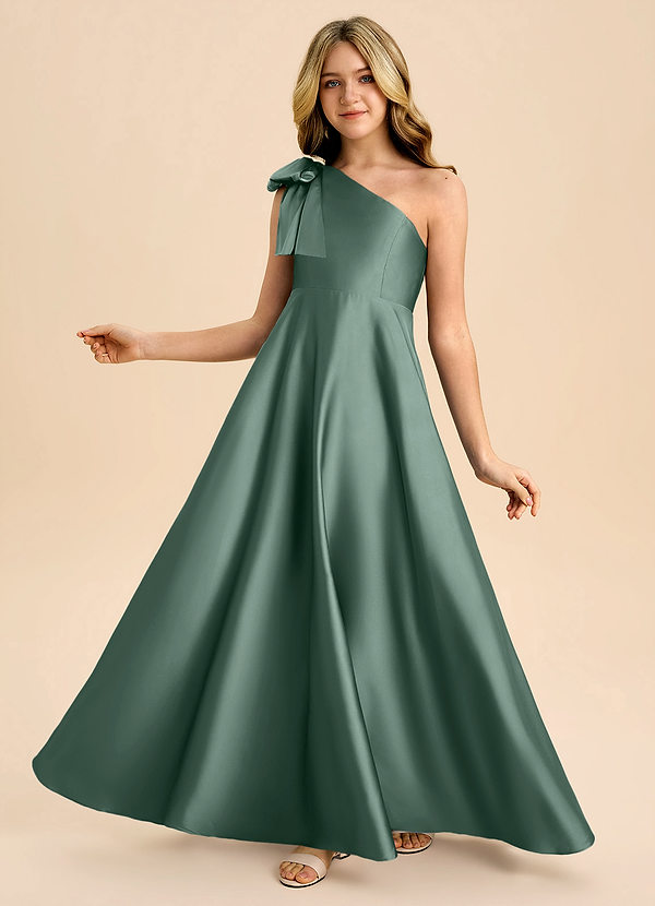 Azazie Penguin Junior Abito A-Line in Raso Elasticizzato Fiocco Eucalipto image1