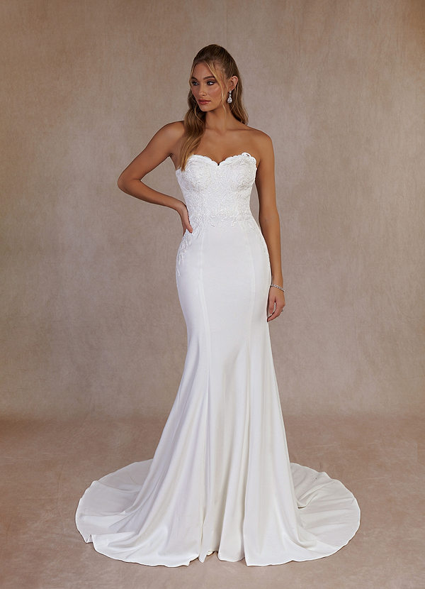 Azazie Antheia Vestidos de Novia Vestido de Diamante Blanco de Crepé elástico de Corte Sirena con Lentejuela image1