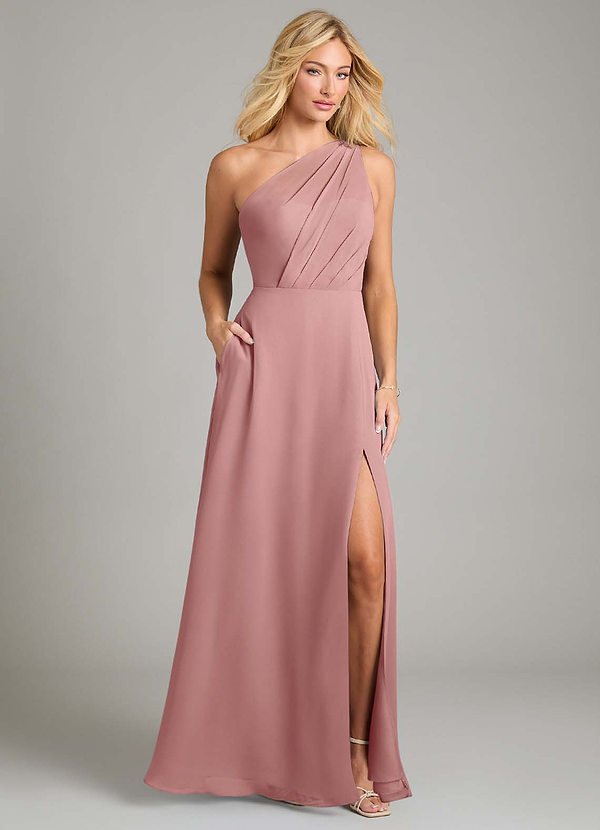 Azazie Phaedra Bridesmaid Dresses Dusty Rose A-Line One Shoulder Chiffon Dress image1