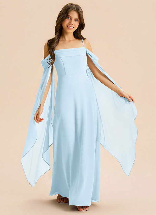 Azazie Moana Junior Linia A Pofałdowany Szyfon Długość podłogi Młodsza druhna Sukienka image1