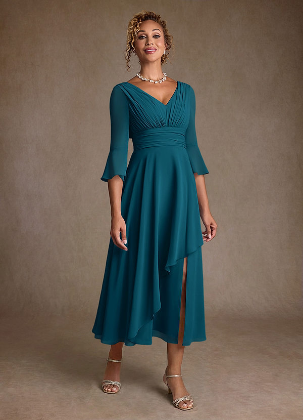 Azazie Aerynne Klänningar till brudens mor Klä A-Line i Chiffong Plisserad Bläckblå image1