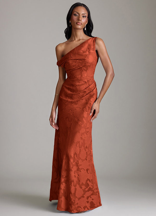 Azazie Emerson 신부 들러리 드레스 인어 오프 더 숄더 플로럴 번아웃 바닥 길이 드레스 image1