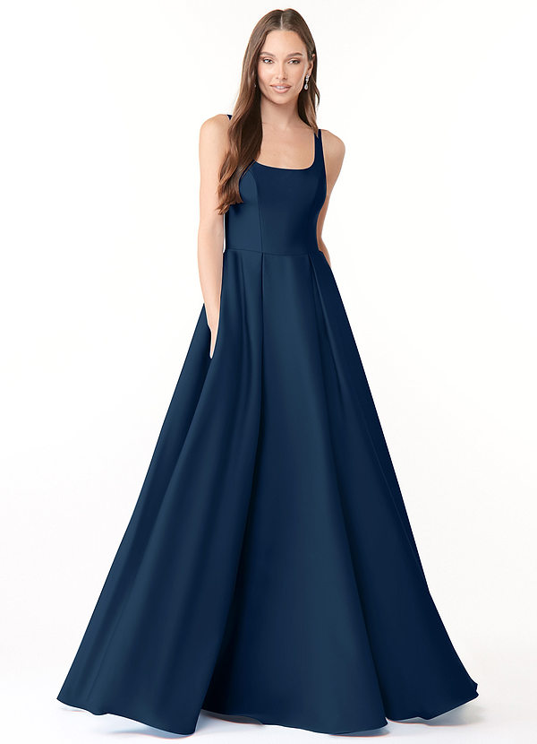 Azazie Neve Bridesmaid Dresses Ball-Gown Stretch Satin Floor-Length Dress with Pockets image1