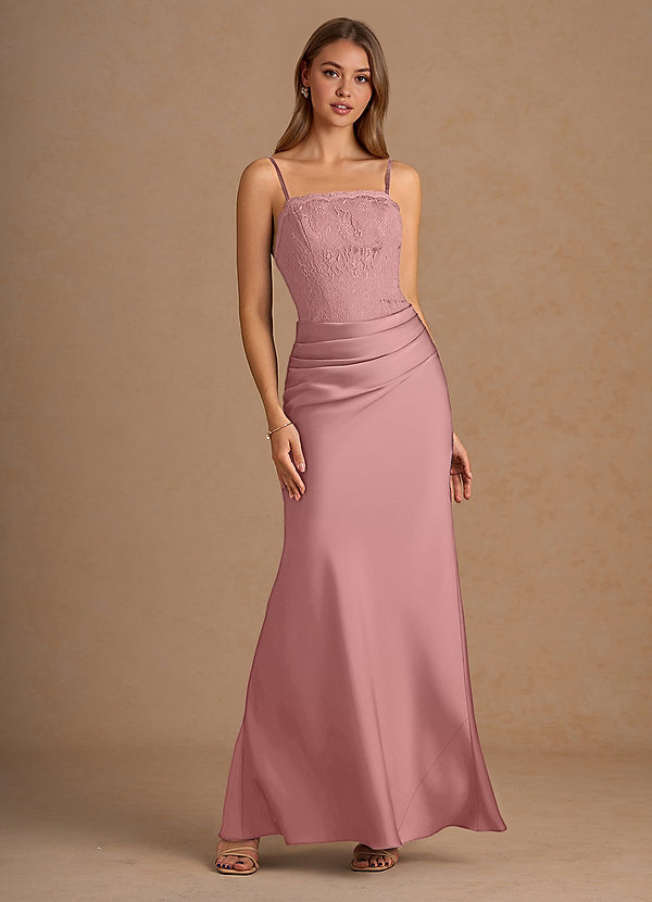 Elodie Light Pink Lace Satin Mermaid Prom Dress image1