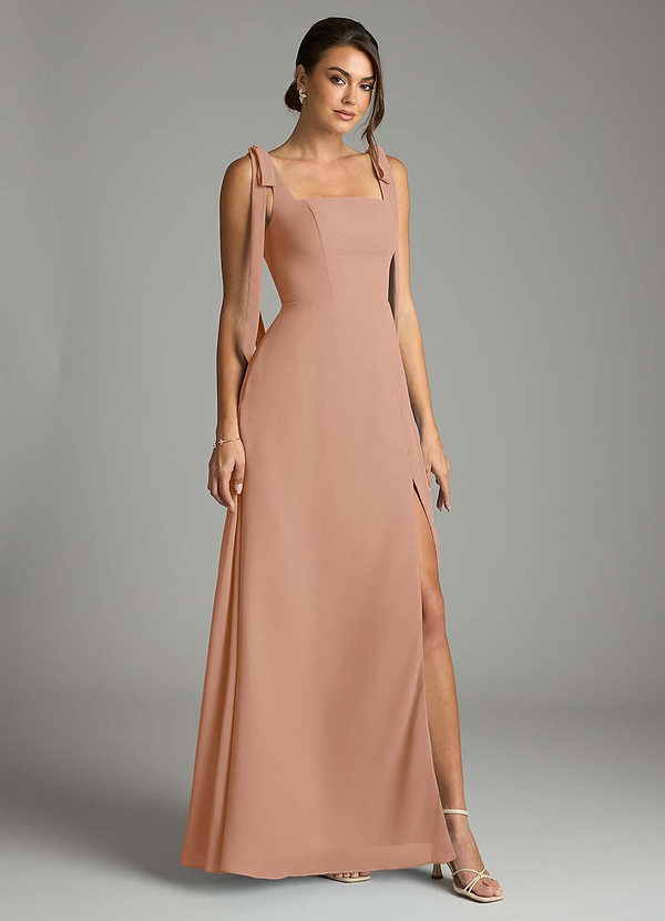 Azazie Debra Bridesmaid Dresses Champagne Rose A-Line with Pockets Chiffon Convertible Dress image1