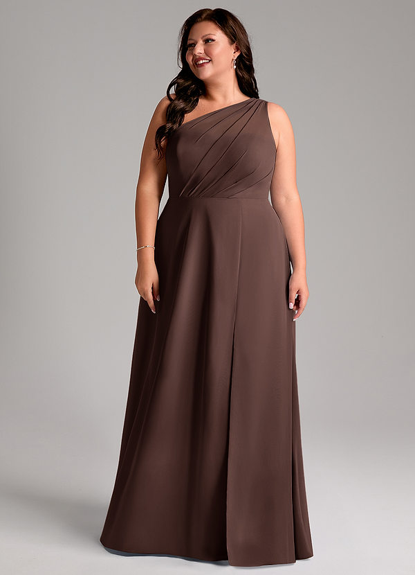 Azazie Phaedra Bridesmaid Dresses Ganache A-Line One Shoulder Chiffon Dress image1