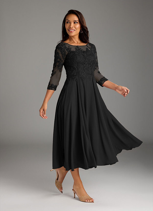 Azazie Marge Mother of the Brides Dresses Black A-Line Scoop Lace Chiffon Dress image1