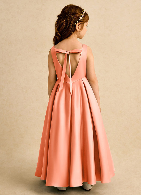 Azazie Pepper Bloemenmeisjes Jurken A-Lijn Jurk van Mat Satijn Geplooid Zonsondergang image1