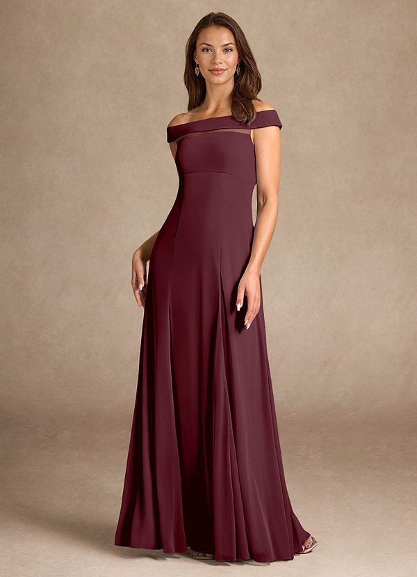 Azazie Ewa Mother of the Brides Dresses Cabernet A-Line Off the Shoulder Mesh Dress image1