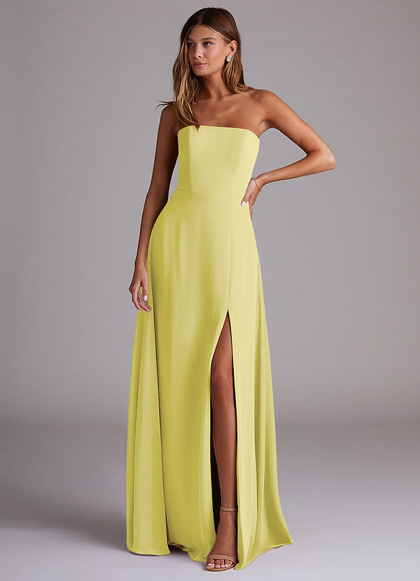 Azazie Wren Bridesmaid Dresses Lemon Sorbet A-Line Side Slit Chiffon Convertible Dress image1