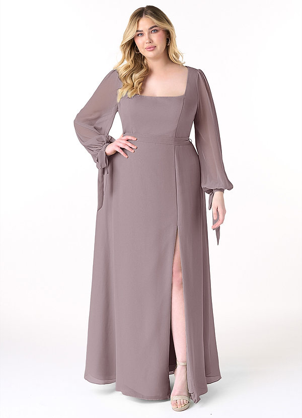 Azazie Leonia Bridesmaid Dresses Dusk A-Line Long Sleeve Chiffon Dress image1