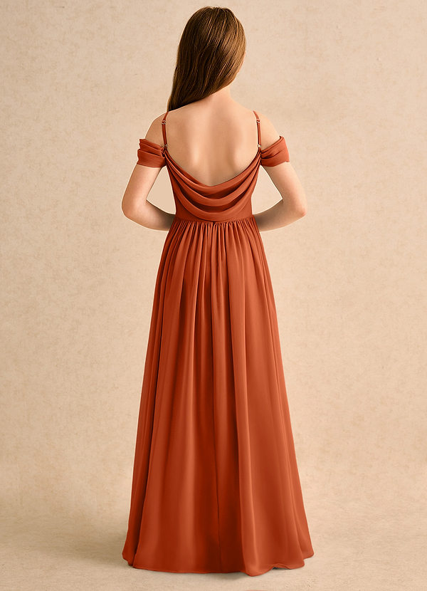 Azazie Shia Girls Formal Blumenkinder Kleider A-Linie Schulterfrei Chiffon Kleid Gebranntes Orange image1