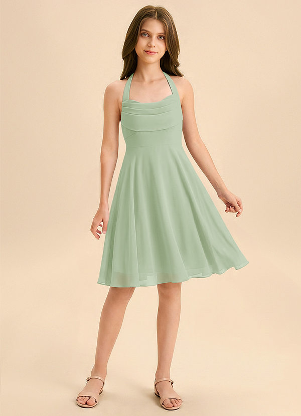 Azazie Kady Junior Vestido de Salvia Polvorienta de Gasa de Corte en A con Escote de Corazón image1