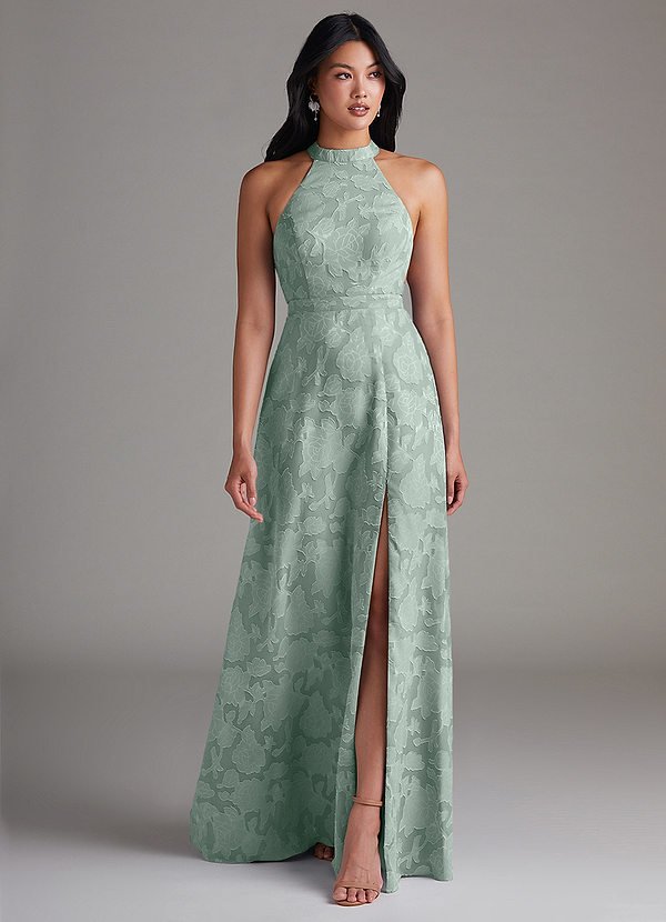 Azazie Clarice Vestidos de dama de honor Vestido Agave de Devorado Floral de Línea A con Abertura lateral image1