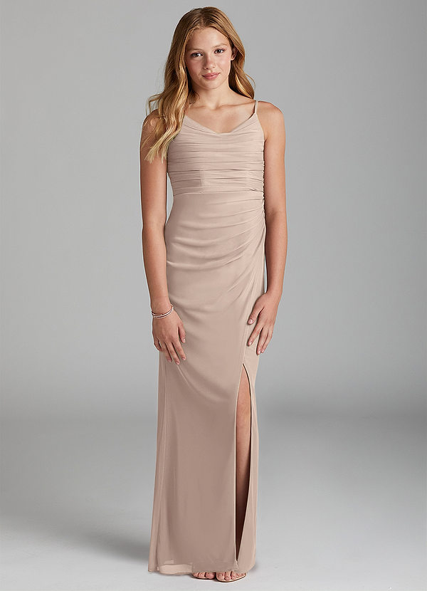 Azazie Deandra Junior Robe Fourreau en Maille Taupe image1