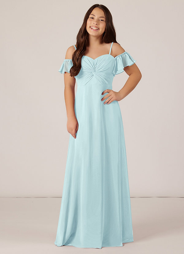 Azazie Juna Junior Robe Trapèze en Mousseline de soie Épaule décolletée Verre De Mer image1