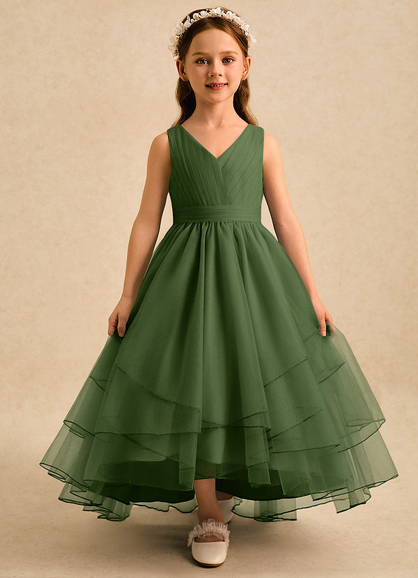 Azazie Seraphina Vestidos de arras Vestido Oliva de Tul de Corte en A con Plisado image1