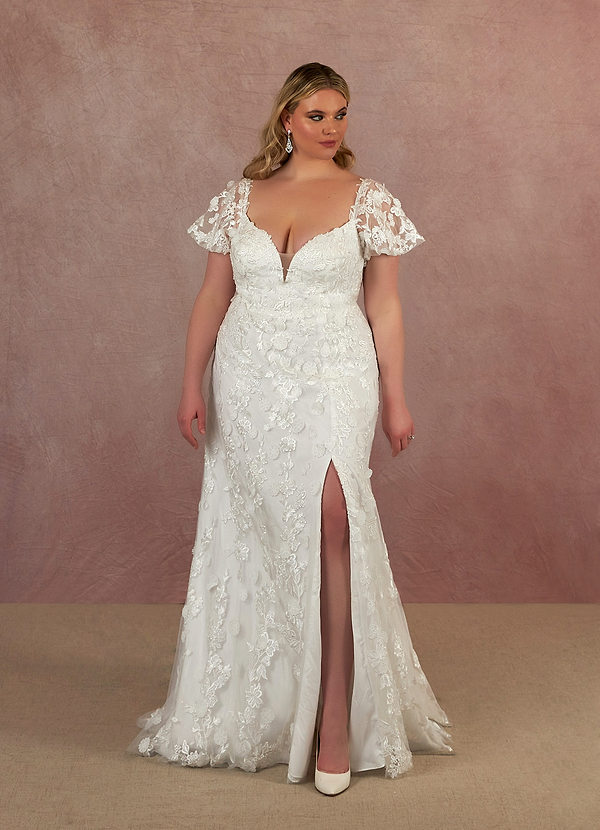 Azazie Vivienne Wedding Dresses A-Line Sweetheart Lace Sweep Train Dress image1