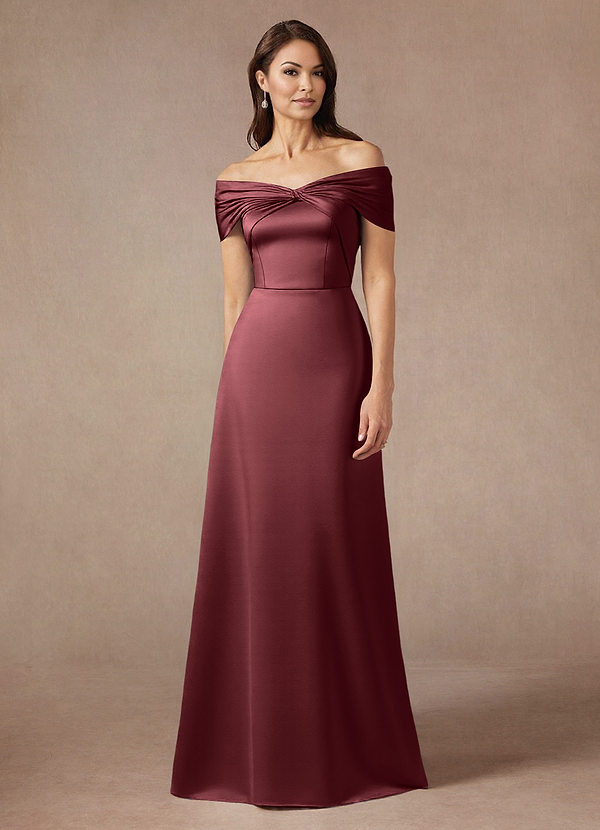 Azazie Amelia Mother of the Brides Dresses Merlot A-Line Off the Shoulder Stretch Satin Dress image1