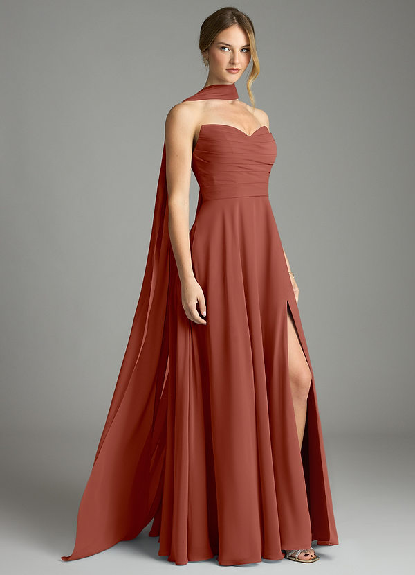 Azazie Ayla Abiti da Damigella Abito A-Line in Chiffon Scollo a Cuore Auburn image1