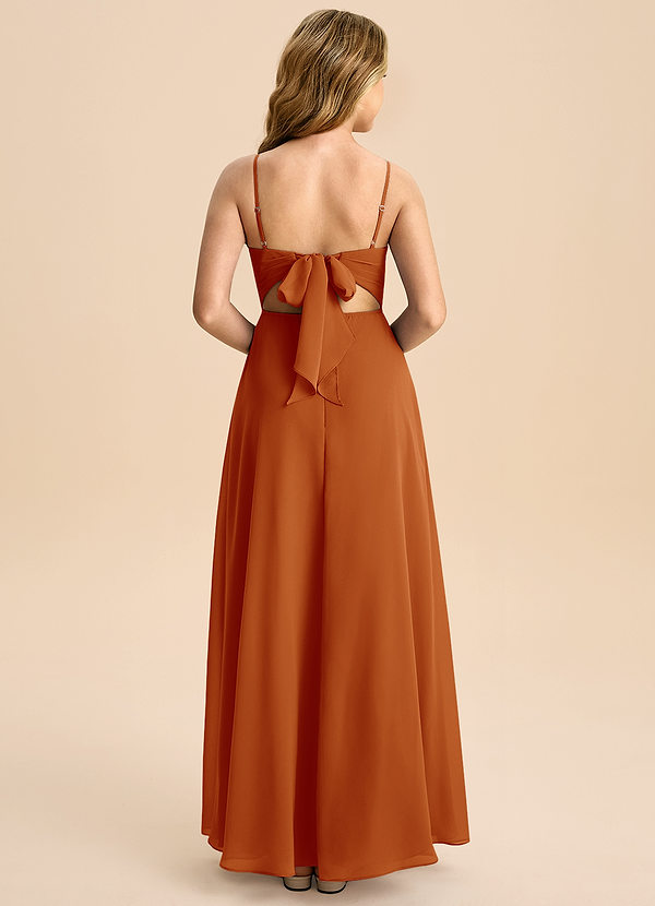 Azazie Shale Junior Paprika A-Line Bow Chiffon Dress image1