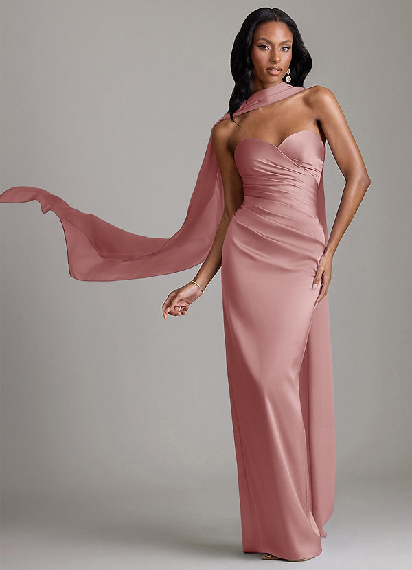 Azazie Sonora Suknie dla druhen Osłona Bez ramiączek Satyna elastyczna Do ziemi Sukienka image1