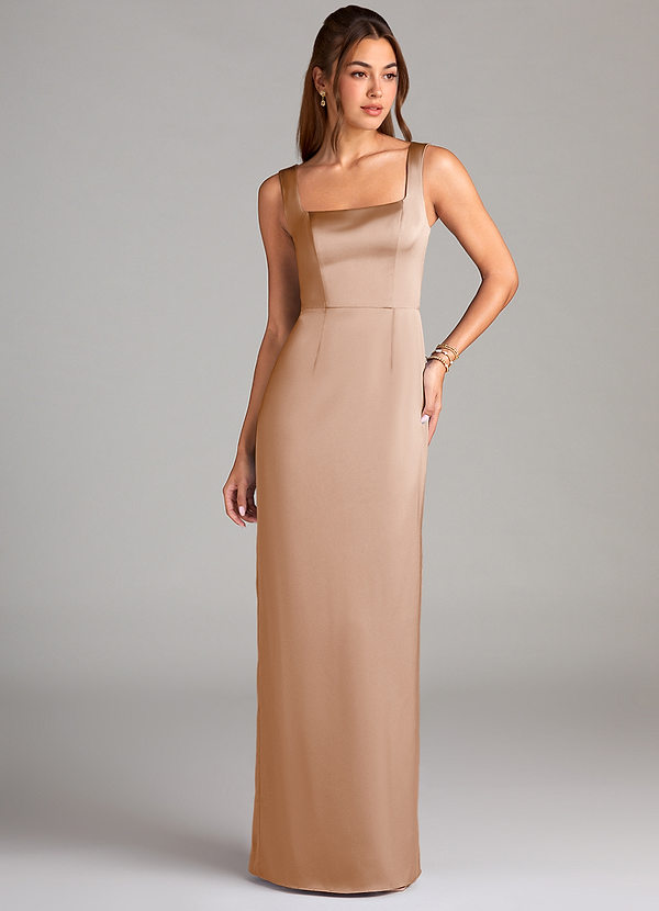 Azazie Flori Bridesmaid Dresses English Rose Sheath Side Slit Stretch Satin Dress image1