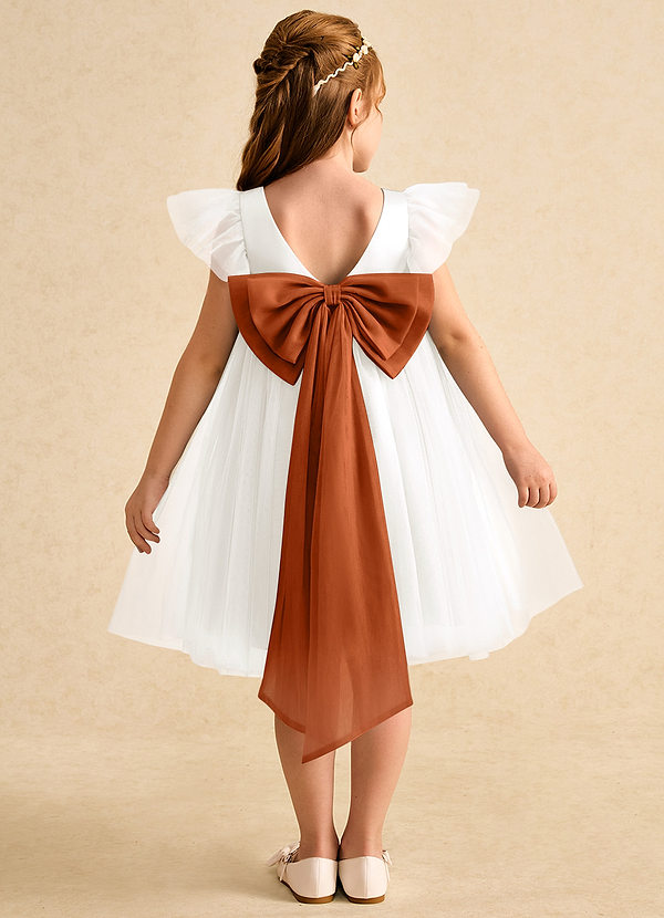Azazie Munchkin Flower Girl Dresses Ivory Burnt Orange A-Line Bow Tulle Dress image1