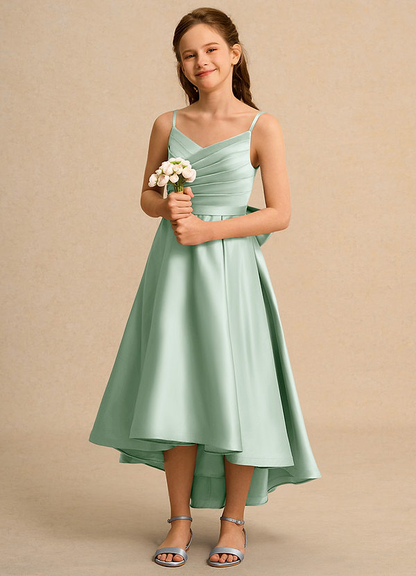 Azazie Sweets Girl Vestidos de Niña de Flores Vestido de Agave de Satin Mate de Corte En A con Plisado image1