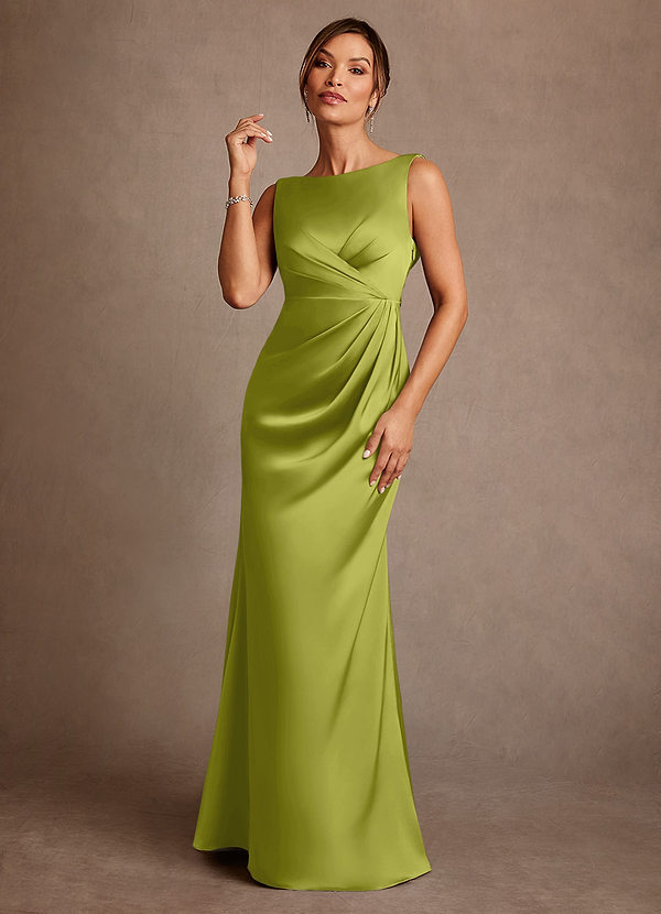 Azazie Baltimore Robe Mère de la Mariée & du Marié Robe Trapèze en Satin extensible Plissée Citronnelle image1