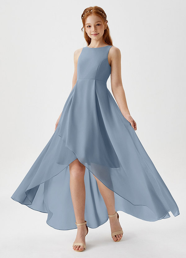 Azazie Lizette Junior Dusty Blue A-Line Pleated Chiffon Dress image1